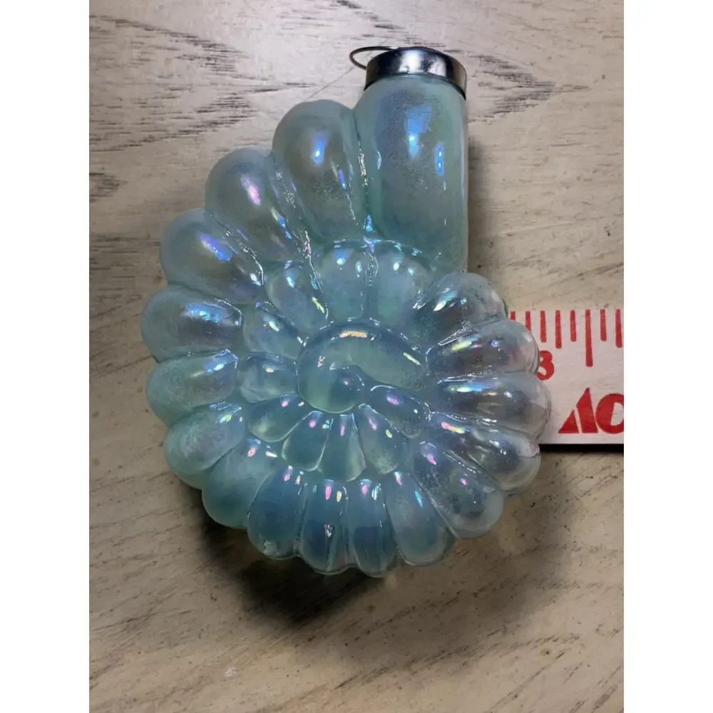 Sea Shell Glass Xmas Ornament Sea Green Iridescent Ribbed nautical kugel style